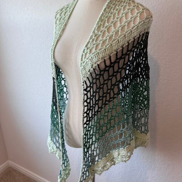 Handmade Crochet Knit Shawl Cottagecore Fairycore Blue Green Granny - Picture 7 of 10
